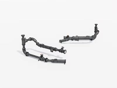 Curved Industrial Pipe Sections With Multiple Fittings And Metal Connections 3d model