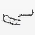 Curved Industrial Pipe Sections With Multiple Fittings And Metal Connections