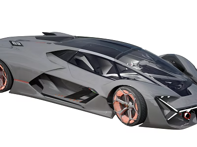 Futuristic Gray Supercar With Sleek Aerodynamic Design And Orange Sporty Wheels 3d model