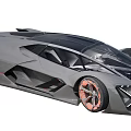 Futuristic Gray Supercar With Sleek Aerodynamic Design And Orange Sporty Wheels