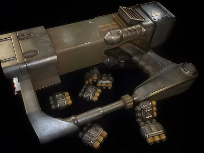 Detailed Futuristic Metallic Sci Fi Weapon With Barrel Grip And Ammunition Clips 3d model