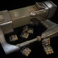 Detailed Futuristic Metallic Sci Fi Weapon With Barrel Grip And Ammunition Clips