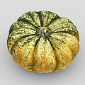Fresh Round Pumpkin With Green And Yellow Striped Vibrant Texture