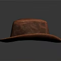 Vintage Brown Leather Cowboy Hat With Wide Brim And Stitched Design