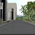 Road Facilities Including Traffic Light And Lush Plants Along Urban Road