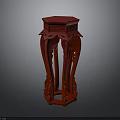 Red Hexagonal Furniture Stand With Intricate Carved Legs And Decorative Top