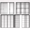 Sliding Door Collection Featuring Various Grid Patterns And Frame Designs 3d model