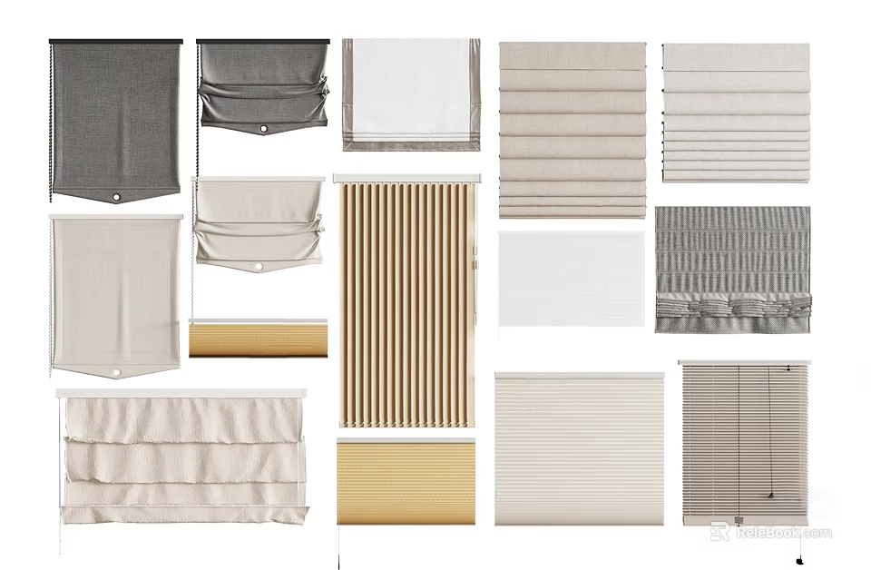 Various Styles Window Blinds With Different Colors And Modern Designs For Home Decoration 3d model 