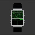 Modern Digital Watch With Square Dial Green Display And Black Strap 3d model