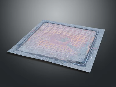 Square Manhole Cover With Patterned Surface Circular Design Worn Texture And Gray Border 3d model