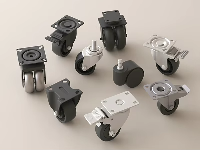 Assorted Hardware Casters With Metal Frames And Rubber Wheels For Furniture 3d model
