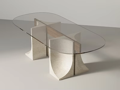 Modern Coffee Table Design With Glass Top And Geometric Stone Support Structure 3d model