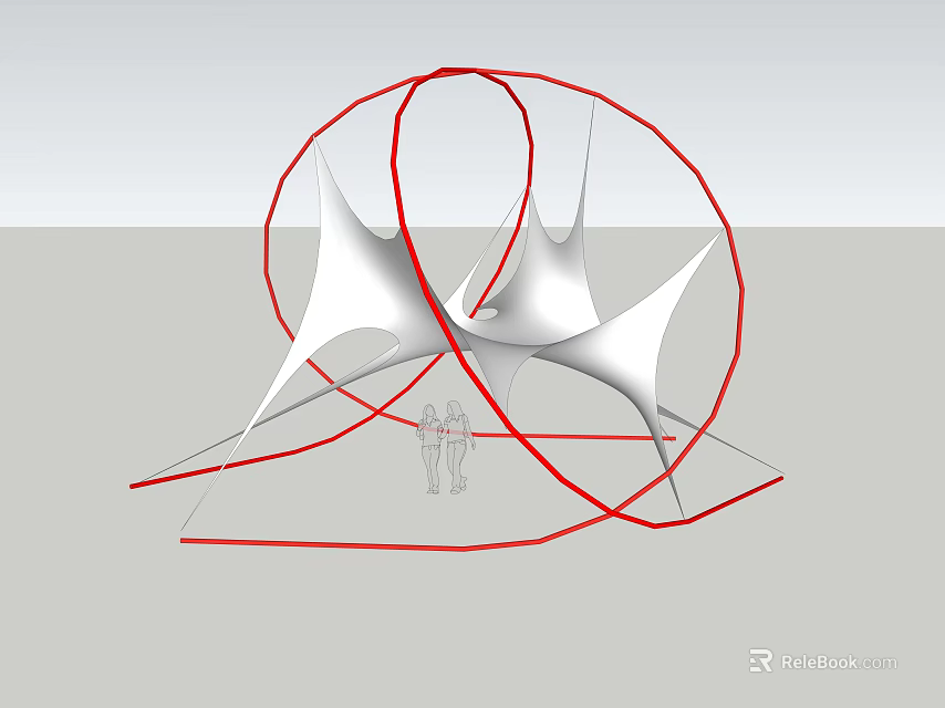 Industrial Equipment Featuring Red Circular Frame And White Membrane Structure With Human Operators 3d model 