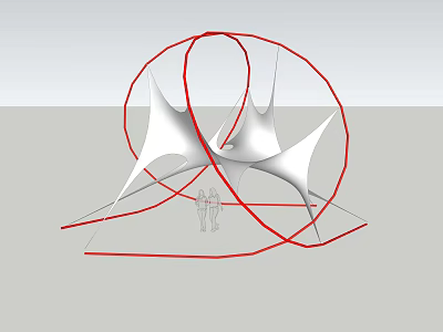 Industrial Equipment Featuring Red Circular Frame And White Membrane Structure With Human Operators 3d model
