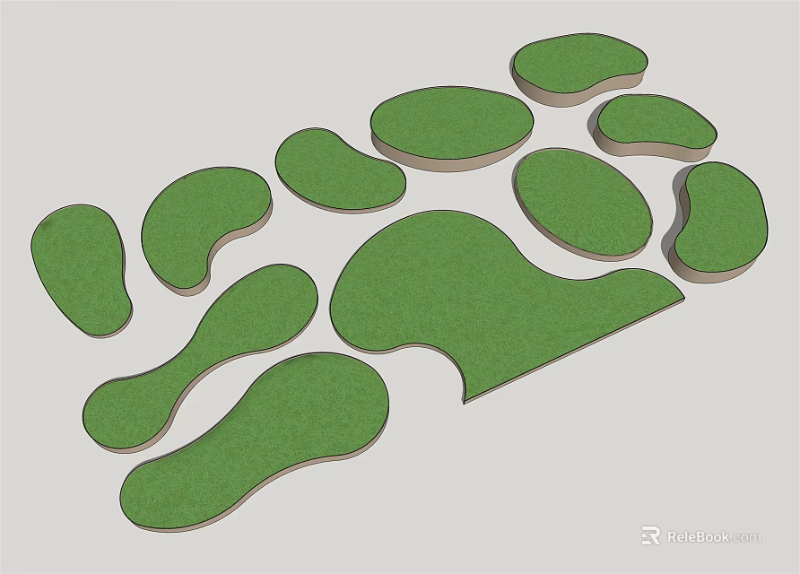 Creative Garden Landscape Design With Irregular Green Grass Patches Layout 3d model