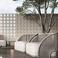 Modern Outdoor Sofa With Ocean View Fire Pit Perforated Screen And Coffee Table
