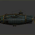 Steampunk Submarine Model With Teal Gold Finish Wooden Deck And Round Portholes