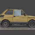 Vintage Yellow Car Covered With White Cloth Having KUPĘ AUTO Text And Roof Rack