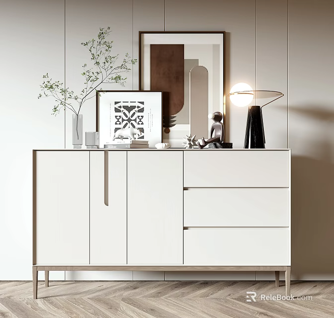 Modern Entryway Cabinet With Drawers And Decorative Items On Top 3d model