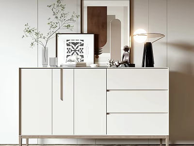 Modern Entryway Cabinet With Drawers And Decorative Items On Top 3d model