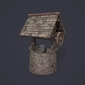 Traditional Well Shaped Garden Ornament With Wooden Roof Stone Base And Bucket Wheel Design
