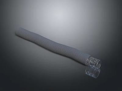 Long Gray Corrugated Hose Placed on Black Background with Reflective Surface 3d model