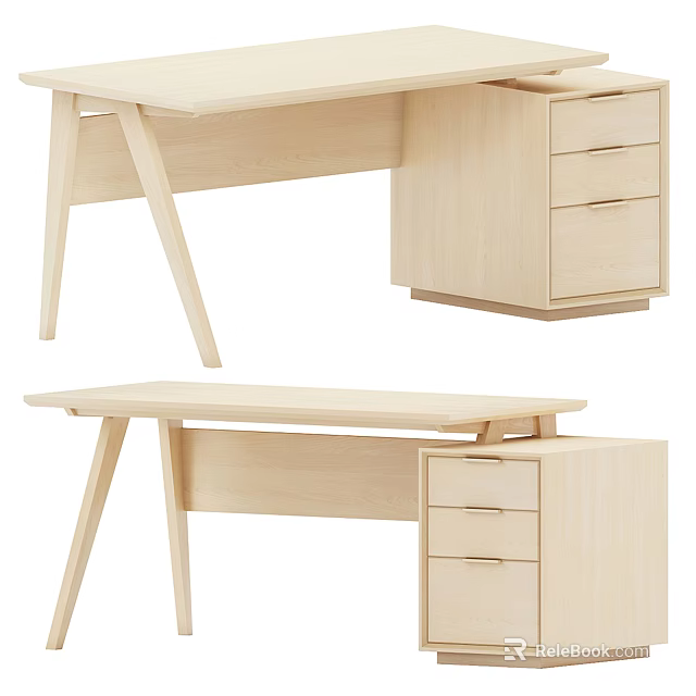 Minimalist Modern Desk Design With Light Wood Surface And Functional Drawers 3d model 