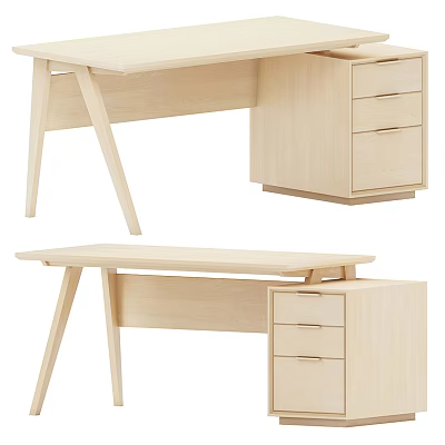 Minimalist Modern Desk Design With Light Wood Surface And Functional Drawers 3d model