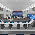 Modern High Tech Control Room Interior With Multiple Monitors Command Consoles And Large Digital Screens 3d model