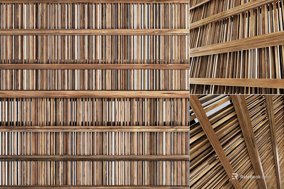 Modern Wooden Strip Ceiling Design With Natural Stylish Interior Look 3d model 