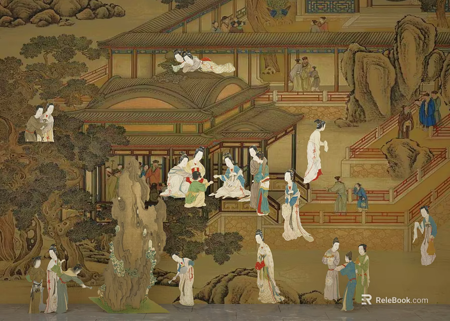 Traditional Chinese Figure Painting With Ancient Figures Classical Architecture And Landscape 3d model 