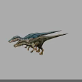 Realistic 3D Two Dinosaurs With Blue Green Skin On Pale Green Background