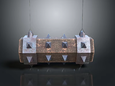 Hanging Decorative Spiked Structure With Metal And Wooden Texture And Geometric Triangular Spikes 3d model