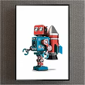 Red Blue Robot Toy With Silver Rocket Backpack And Mechanical Parts 3d model
