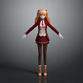 Anime Character With Blonde Pigtails Red Coat Short Skirt And Boots Standing Pose