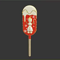 Red Christmas Themed Popsicle with White Frosting Snowman Design and Snowflake Decorations on Wooden Stick