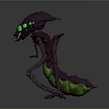 Game Movie Character Purple Monster With Green Glowing Eyes Sharp Fangs And Long Legs