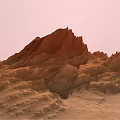 Garden Landscape with Red Rock Formation and Natural Textured Rolling Terrain Design