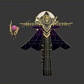 Woman In Mystical Outfit With Purple Cape Golden Accents And Magic Staff Holding Pink Orb