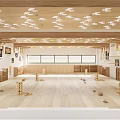 School Classroom Interior With Wooden Floor Ceiling Lights Platform Screen Lockers And Building Blocks