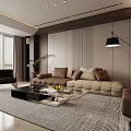 Elegant Modern Living Room Interior With Sofa Coffee Table Rug Floor Lamp And Staircase