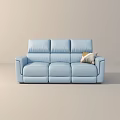 Light Blue Leather Three Seater Sofa With Cushioned Back And Accent Pillow 3d model