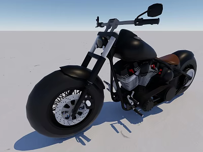 Classic Black Motorcycle With Brown Seat Large Wheels Chrome Details On Light Ground Blue Sky 3d model