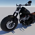Classic Black Motorcycle With Brown Seat Large Wheels Chrome Details On Light Ground Blue Sky