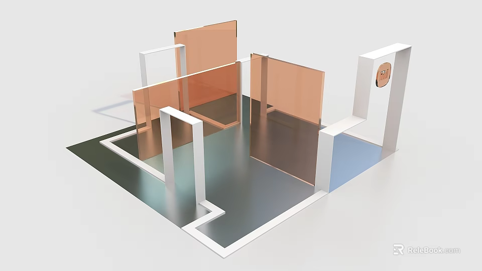 Modern Abstract Geometric Structure With White Frame Brown Transparent Panels And Round Element 3d model