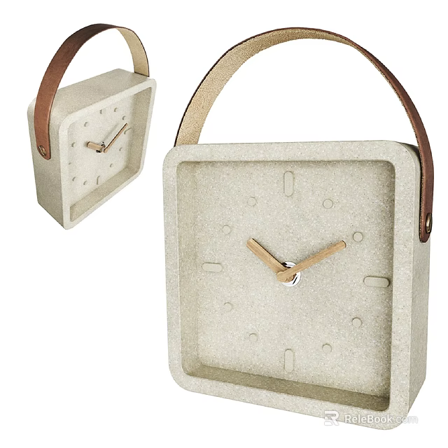 Retro Style Entertainment Device Bluetooth Speaker Clock with Leather Handle and Beige Square Design 3d model