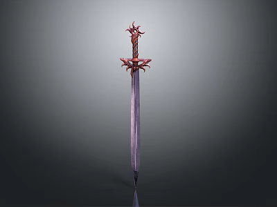 Ornate Red Decorative Sword With Metallic Blade And Intricate Hilt Design 3d model