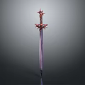 Ornate Red Decorative Sword With Metallic Blade And Intricate Hilt Design