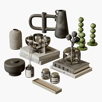 Modern Decorative Ornaments Combination Books Pottery Pot Candle Ornaments 3d model