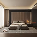 Modern Bedroom Interior Design With Wooden Headboard Bed Nightstand Table Lamp White Curtains And Wardrobe